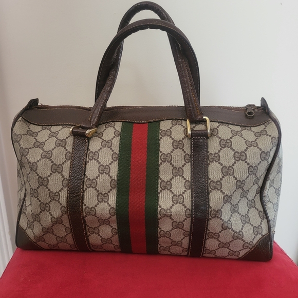 Gucci GG Monogram Supreme Sherry Web Ophidia Boston 35 Authentic Vintage.. - Picture 1 of 16